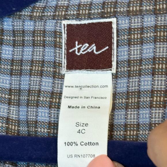 Tea Collection Boys Cotton Plaid Button Down size 4C - Picture 3 of 7